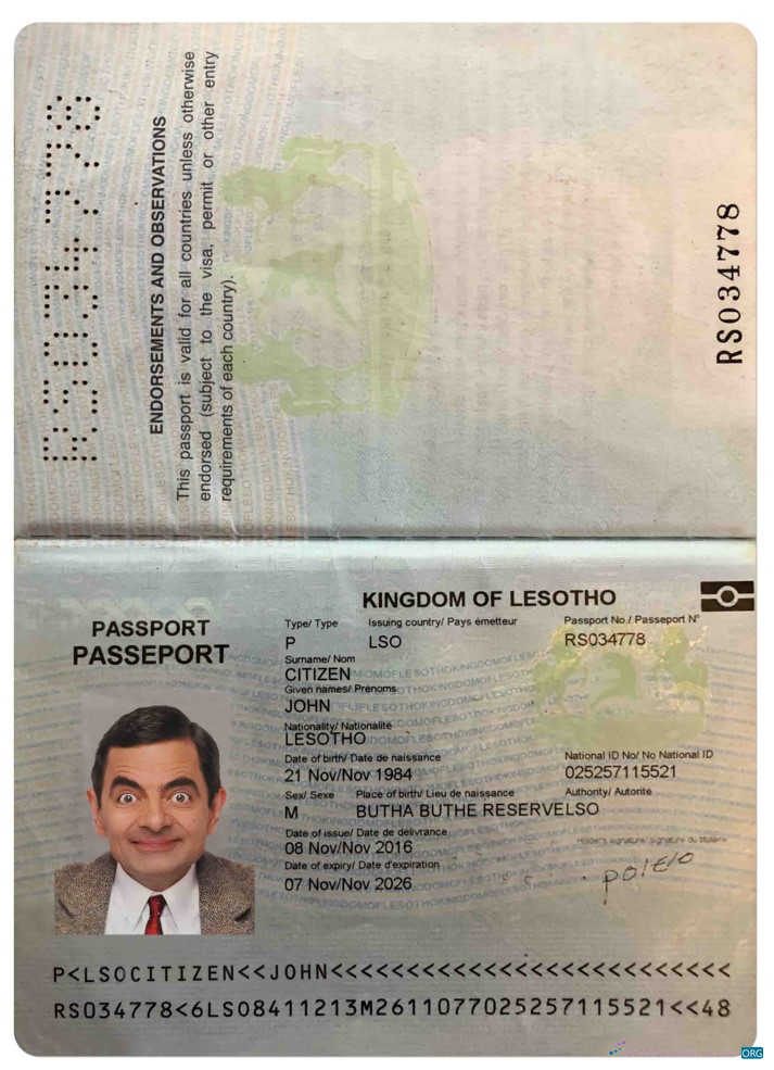 Download Lesotho passport Photoshop template